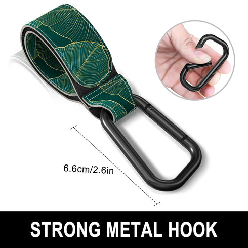 Baby Stroller Hooks for Hanging Bags, Universal Clips for Diaper Bag, Shopping Bag, Purse, Green Leaf, 2 Pack