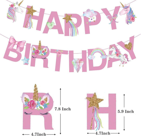 Unicorn Birthday Banner, Rainbow Unicorn Bunting, Pre-Assembled Party Decorations and Supplies