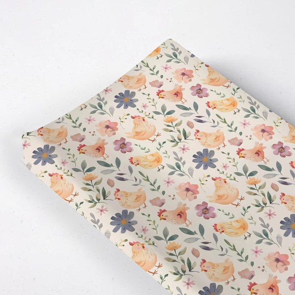 KuphiL10C Cartoon Farm Animals Chicken Flowers Floral Leaves Baby Changing Pad Cover,Unisex Farm