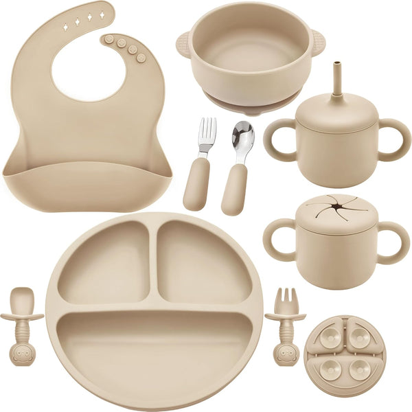 Bufims Silicone Baby Feeding Set, Baby Led Weaning Supplies, Eating Essentials Utensils