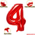 32 Inch Red Number 4 Balloons, Foil Balloon for Birthday Party Decoration Supplies