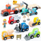 umu Construction Toy Cars 14 PCS Wooden Kids Mini Vehicles for Toddlers,