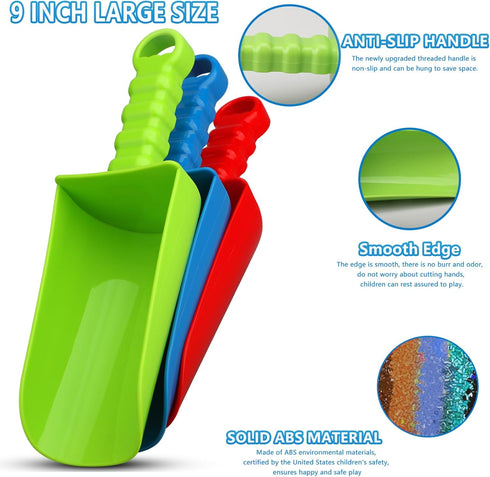 Umnodobn 9 Inch Summer 3 Pack Jumbo Beach Sand Toys Shovels for Kids Adults, Large Spade Scoop Gardening Tools, Sandbox