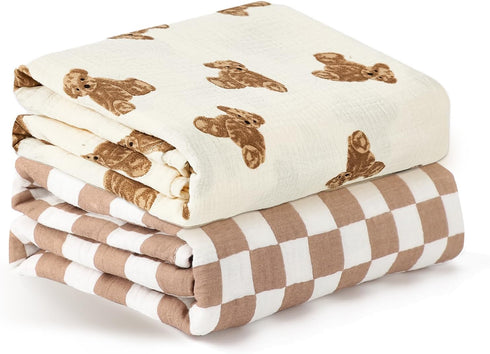insular Muslin Swaddle Blankets for Boys Girls, 2 Pack Receiving Baby Blanket