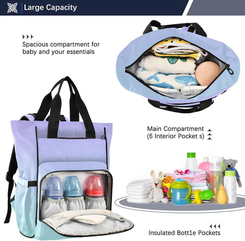 SPRIPORT Backpack Backpack Purple Green Gradient Diaper Bag for Baby Boys Girls Baby Essentials Travel Tote