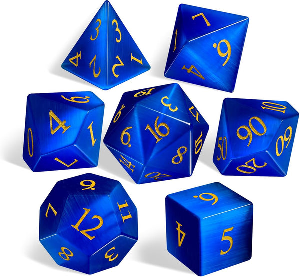 LUCKY-M Cat Eye DND Dice Sets, Blue Gemstone Dice for Dungeons and Dragons, RPG Dice Gift for Men (CE-Blue)