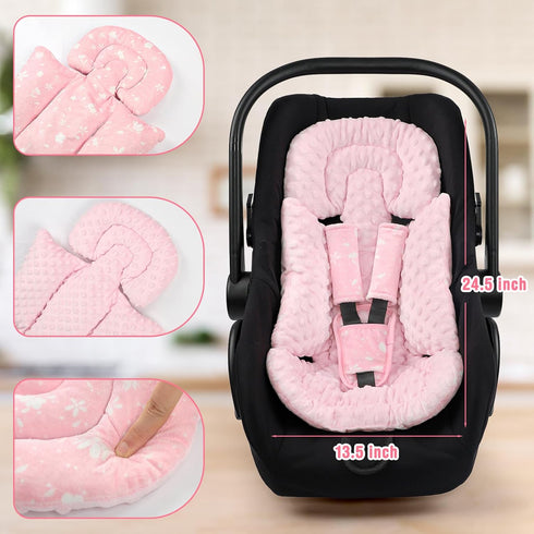 Car Seat Head Support Baby, Soft Infant CarSeat Insert with Strap Covers for Girls, Newborn Insert for carseat