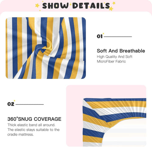 Pigsaly 28x52 inch Crib Sheets White Yellow Blue Stripe Baby Sheet for Standard Crib Mattress Boys Girls Toddler Bed