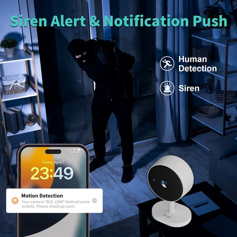 Alaga 2K 2 64G Indoor Security Camera, Baby Monitor, AI Motion Detection, Way Audio, Night Vision, Compatible