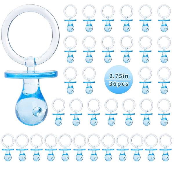 Pacifiers for Baby Shower Game, 36 Plastic Pacifiers for Decoration DIY, Large Size Baby Shower Props (Blue, 2.75 in)