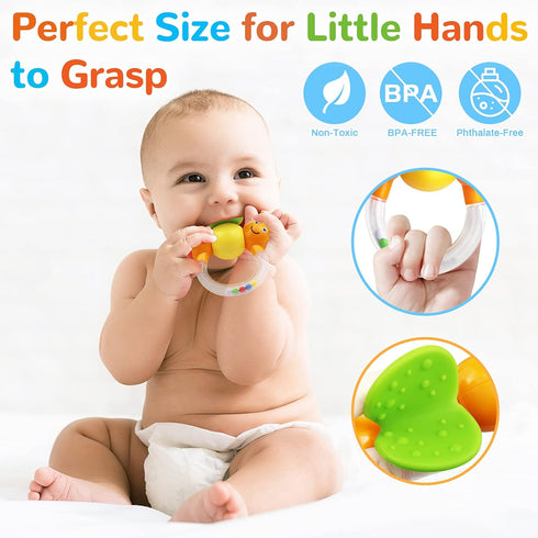 MOONTOY 12pcs Baby Rattles Set, Teething Toys for Babies 0-6 Months, Infant Chew Toys for Newborn Gifts