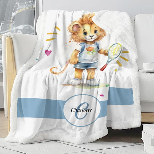 Novusopt Personalized Baby Blankets for Boys Girls Lion Baby Blanket Soft Plush Sherpa Blanket with Name Receiving
