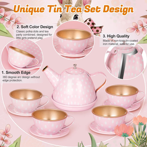 Tea Party Set for Little Girls, Princess Tea Time Toys with Dessert Carrying Case, Kids Kitchen Pretend Playset