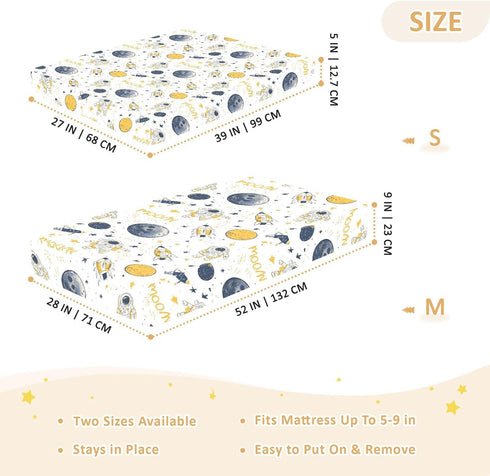 miaozhen 1 Pack 52x28 Cotton Crib Sheets for Baby Boys Girls Soft Comfy Space Ship Moon Handdrawn Crib Mattress Sheet