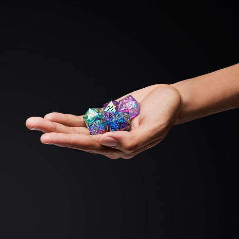 Set Set Iridescent DND Dice with Glowing LED Display Box Sharp Edge Polyhedral Dice with Mesmerizing Finish | Bonus