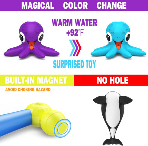 Staroud (10 Packs) Color Changing No Hole Magnetic Fishing Bath Toys for Kids Toddlers Baby, Color Change Water Table