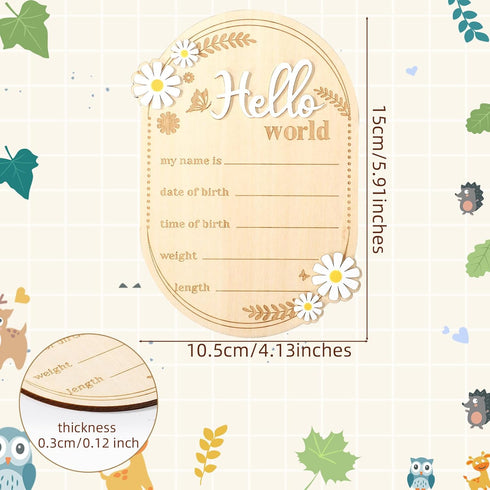 Penitue Wooden Baby Announcement Sign, Hello World Newborn Birth Signs Cute Daisy Decors Welcome New Baby Arrival Name