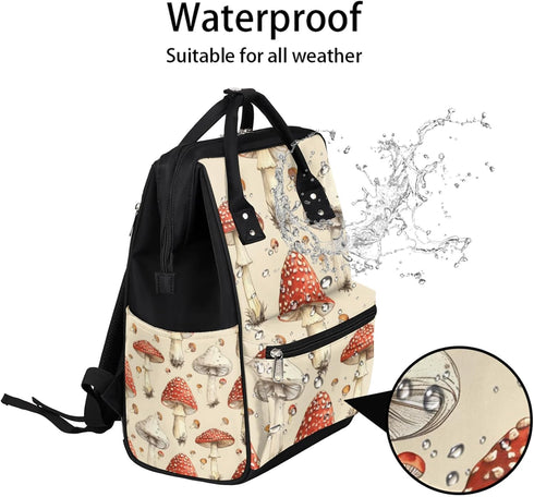 Hsnar Backpack Lovely Mushroom Waterproof Diaper Bag Large Capacity Baby Bag with Stroller Straps, Multi-Pocket Diaper