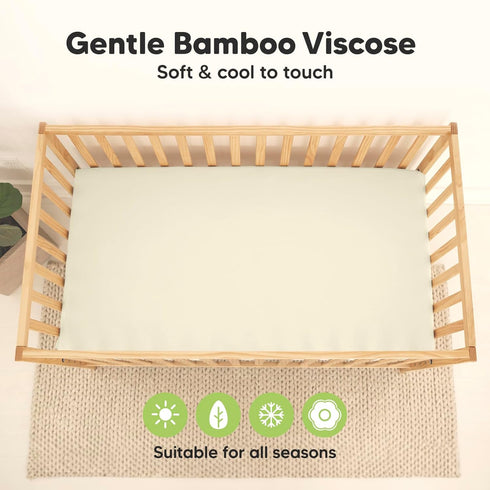2-Pack 52x28 Waterproof Baby Crib Sheets for Boys, Girls - Viscose Derived from Bamboo Toddler Bed Sheet Neutral