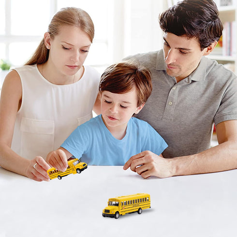 2 Pack 5.5" Pull Back Yellow School Bus Toy Playset, Durable Die-cast Metal Vehicles, Party Favors