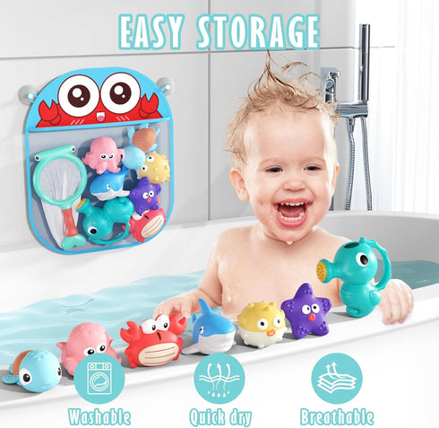 1-3, Set 6-12 Mold Free Baby Bath Toys for Toddlers No Hole Ocean Animal Bathtub with Mesh Organizer, Sensory Water