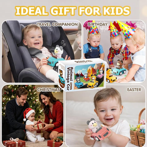 1-3, 1-2 Girl,1st Set 6-9-12-18 Press to Go Car Toys for Toddlers Animal Baby Car Toys for Years Old Boy Birthday Gift