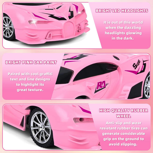 6 7 8-12,1/18 Pink Remote Control Car for Girls, Rechargeable High Speed Drift RC Cars Toys Gifts for Girl Age Super