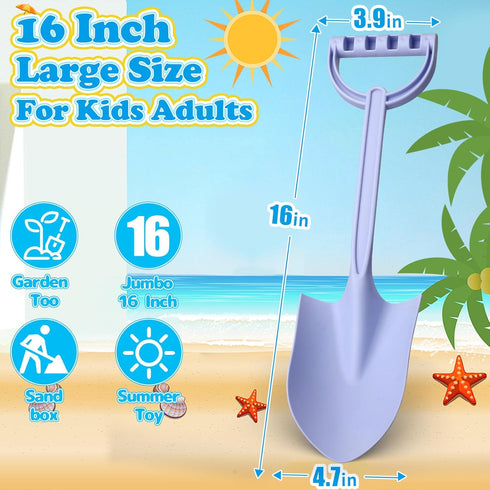 Jumbo 3 Pack Shovels, 16 Inch Heavy Duty Plastic Sand Spade for Kids, Great Beach Sand Toy for Outdoor Digging and