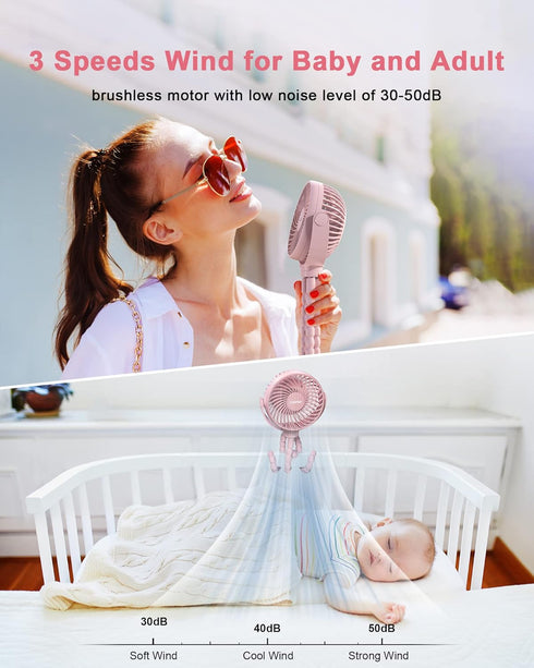 4000mAh 3 360 Coohea Stroller Fan Clip on for Baby, Rechargeable Battery Operated, Flexible Tripod, Wind Speed