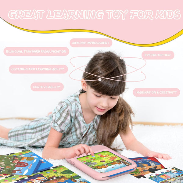 Kids Educational Learning Tablet Toy - Interactive Toy for Learning Alphabets, Colors, Numbers, Foods, Jurassic Park,