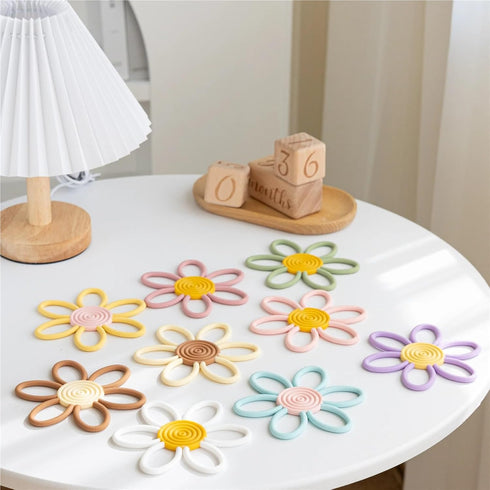 Snacko 2pcs Nordic Flower Soothing Teether - Cartoon Hollow Design for Teething Relief(White Flowers)