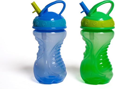 Nuby 2-Pack Easy Grip Cups with Easy-Flo Straw, 10 Ounce, Colors May Vary