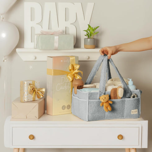 Sweety Fox Baby Diaper Caddy Organizer with Handle - Portable Sherpa Nursery Basket - Car Diaper Organizer, Cleaning