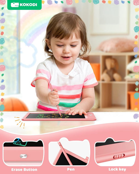 KOKODI 8.5 Inch LCD Writing Tablet, Toddler Doodle Board, Erasable Reusable Drawing Pads, Educational Toy, Pink.