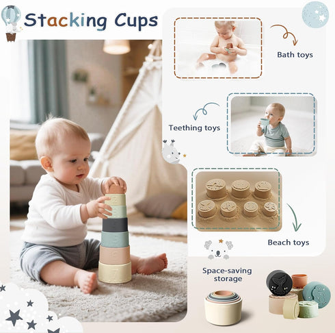 6-12 6-12-18 6-24 Montessori Toys for Months, Baby Toys Months with Baby Blocks Cup Toys, Pull String Toys, Shape