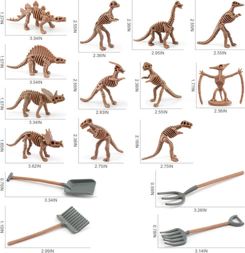 16PCS LC JoyCre Mini Dinosaur Fossil Skeleton - Plastic Dino Figure Bones for Kids Sandbox Toys, Realistic Fake