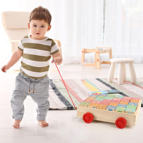 1-3, Set 30 1.65" Joqutoys Wooden Building Blocks for Toddlers Large Wood Baby Stacking Blocks for Kids, PCS Alphabet