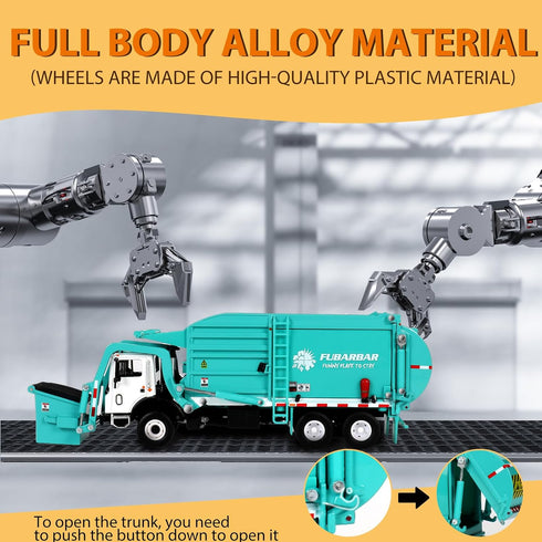 Garbage Truck Toys, Fubarbar 1:43 Bruder Tonka Trash Trucks Model for Boys, Metal Diecast Waste Management Toy (Blue)