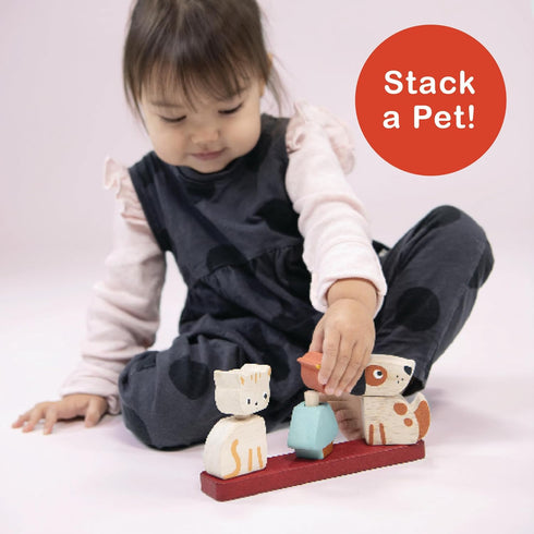 Pet Stacker - 7pcs Wooden Animal Stacker Toddler Toy - Natural Wood Educational Toy for Age 12M+