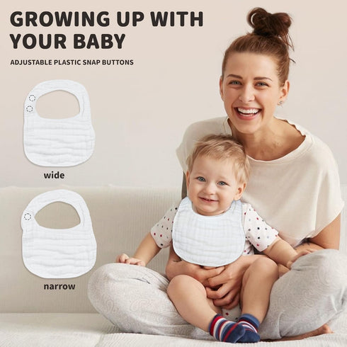 Muslin Baby Bibs for Drooling and Teething, Unisex Soft & Absorbent Multi-Layer Bibs for Boys Girls