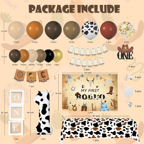 1st 1 1 Western Cowboy Birthday Decorations with Cowboy Balloons Arch, Number Balloons, Banner, Cake Toppers, Backdrop