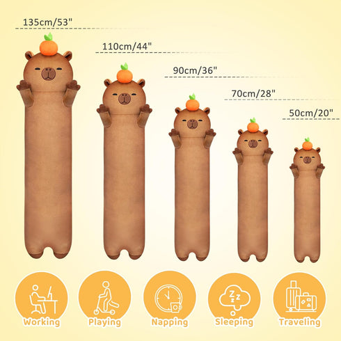 Long Plush Capybara Body Pillow - 20 Inch Cute Stuffed Animal - Soft Cuddle Pillow Gift for Girls