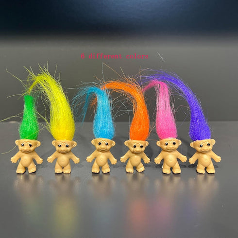 12pcs 0.78" 2" Long-haired Mini Troll Dolls, Assorted Hair Colors, Bodies, Hair. Cake Toppers, Action Figures, School