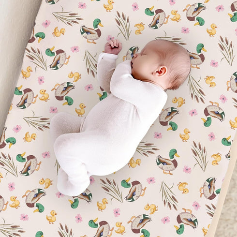 KuphiL10C Girls-16x32 Cartoon Mallard Duck Flowers Floral Leaves Baby Changing Pad Cover, Unisex Duck Nursery Diaper
