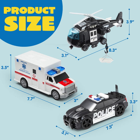 3 4 5 6 7 Set, Playset, 3-9 JOYIN Toddler Truck Toys for Year Old Boys - Police Car Toy Emergency Vehicle Friction