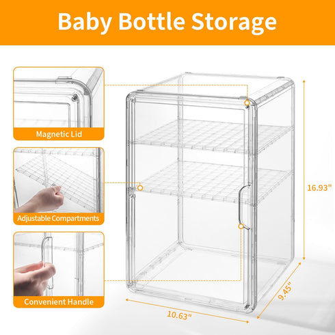 RivuletCore 3-Tier Countertop, Closet Baby Bottle Organizer, Clear Acrylic Stackable Storage Bins Transparent Plastic