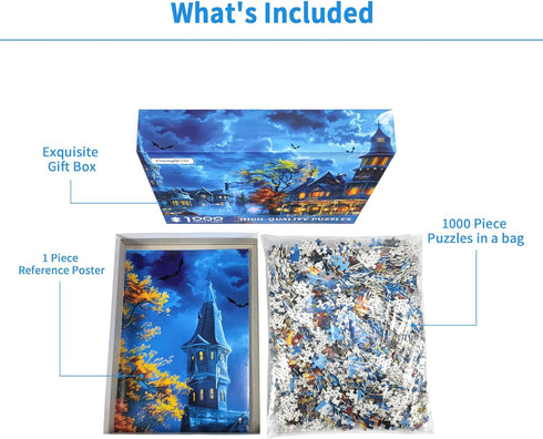 Halloween Puzzles for Adults, 1000 Pieces Halloween House Puzzle, Halloween Scene Jigsaw Puzzles for Adults