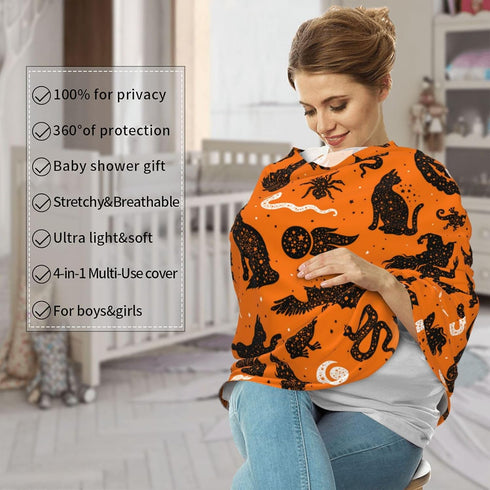 Schgap Halloween Witch Bat Car Seat Cover Canopy for Baby Nursing Cover Breastfeeding Baby Carrier Cover Stretchy
