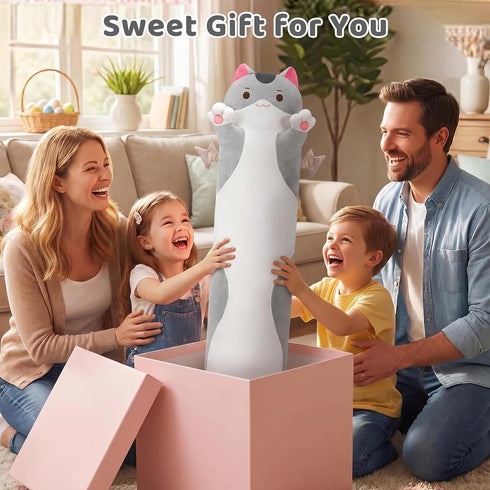 5 120% 36 Mewaii Long Cat Plush Sizes, Extra Filling Giant Plushness Kids Body Pillow, Kawaii Cute Grey Cat Stuffed