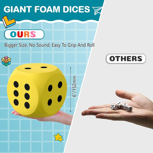 6 Inches Foam Dice, Fun Filled Large Educational Toy, Kawaii Jumbo Dice for Board Game Nights and Learning